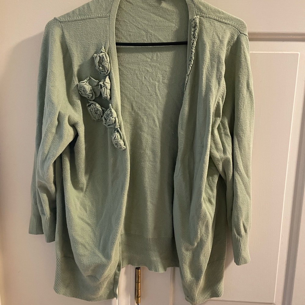 The Limited Sage Green Cardigan with Floral Accents